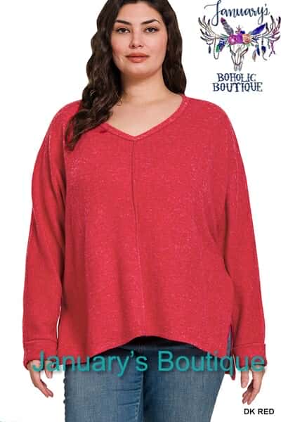 Women's Plus Brushed Hacci Dark Red Sweater