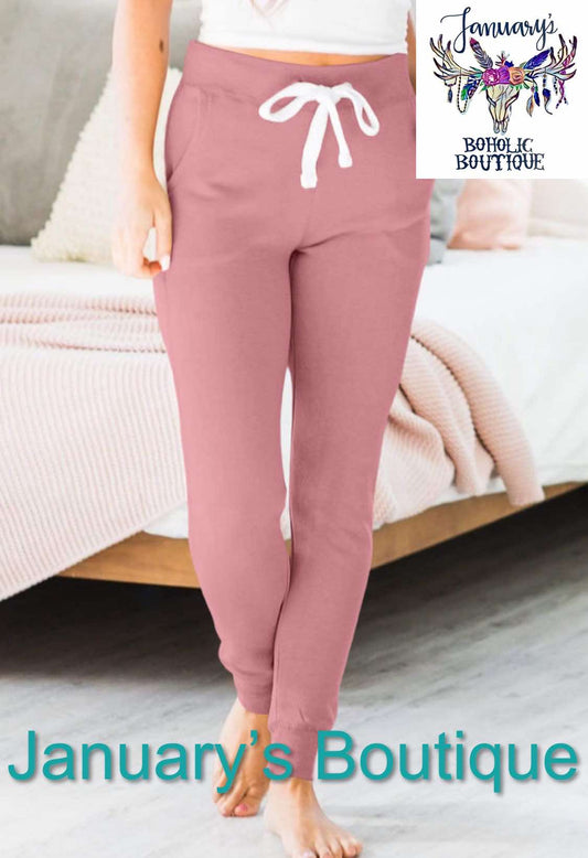 Women's Pink Drawstring Pocketed Joggers