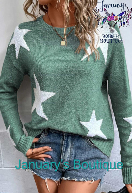 Women's Green Star Pattern Sweater