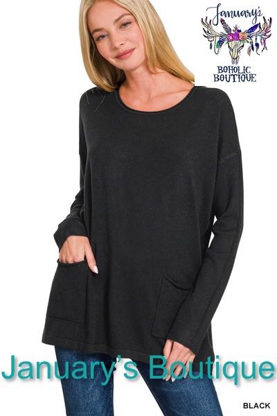 Women's Black Pocket Sweater