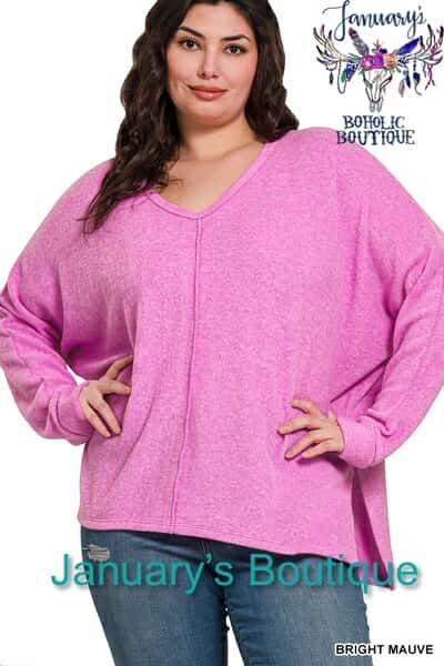 Women's Plus Brushed Hacci Bright Mauve Sweater