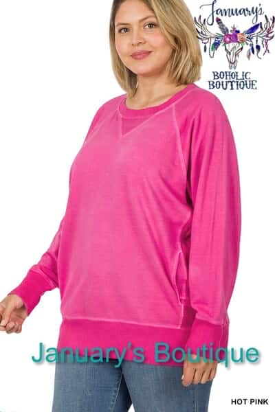 Women's Plus Dyed Hot Pink French Terry Pullover