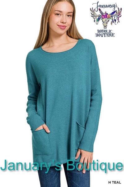 Women's Teal Pocket Sweater