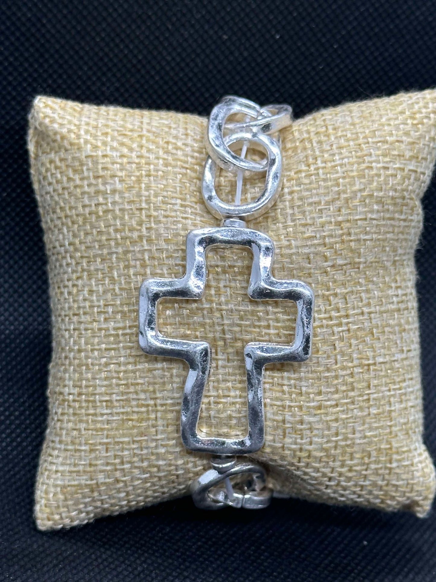 Silver Chunky Chain Cross Bracelet