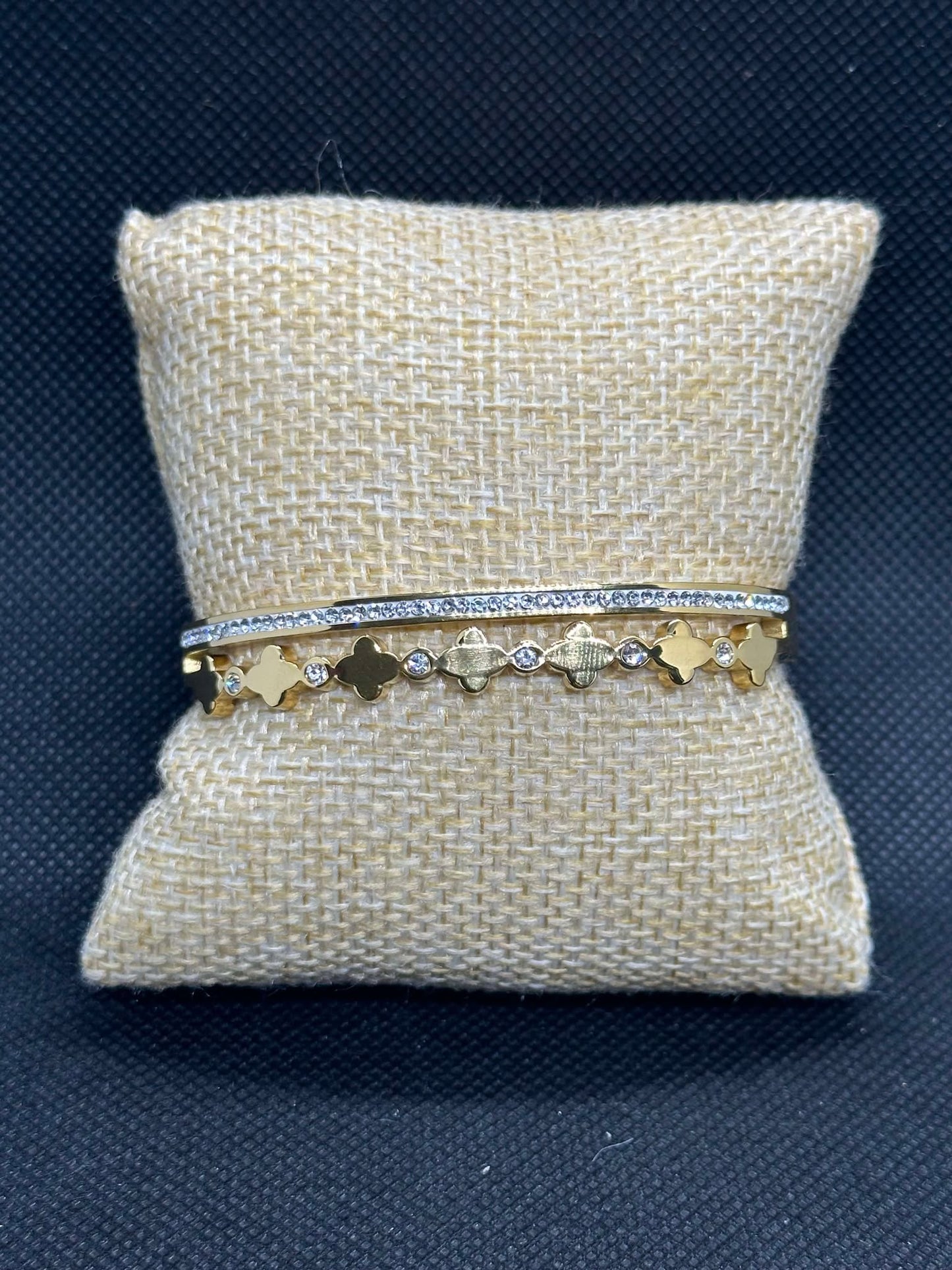 Gold and Rhinestone Clover Bangle