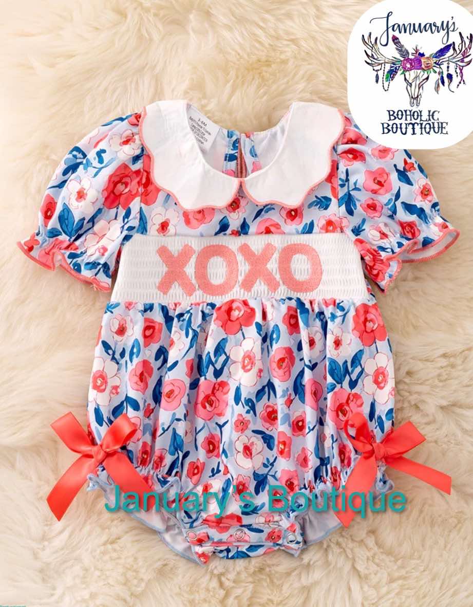 Girl's XOXO Embroidered Floral Romper