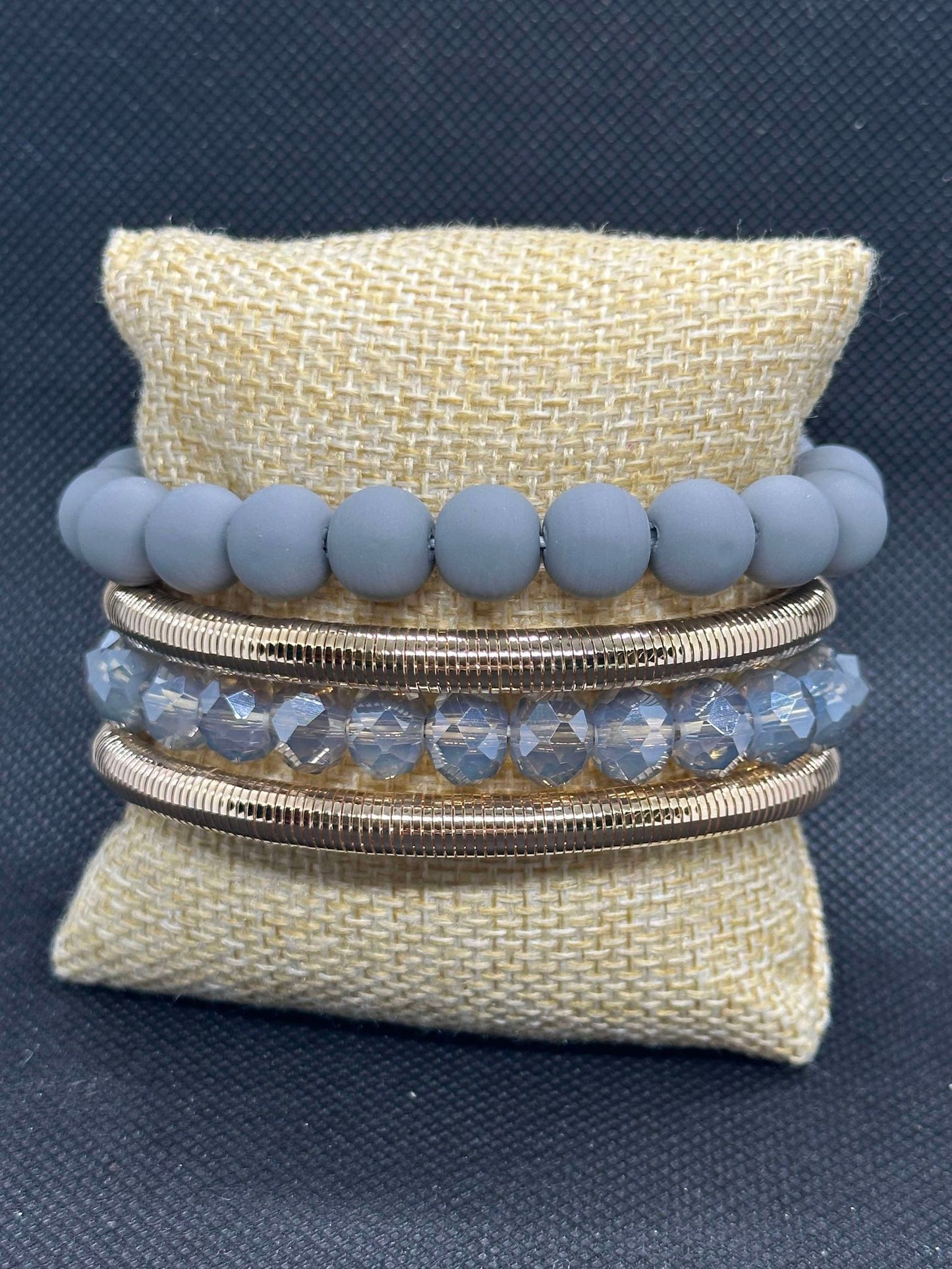 Grey Beaded With Gold Bracelet Set