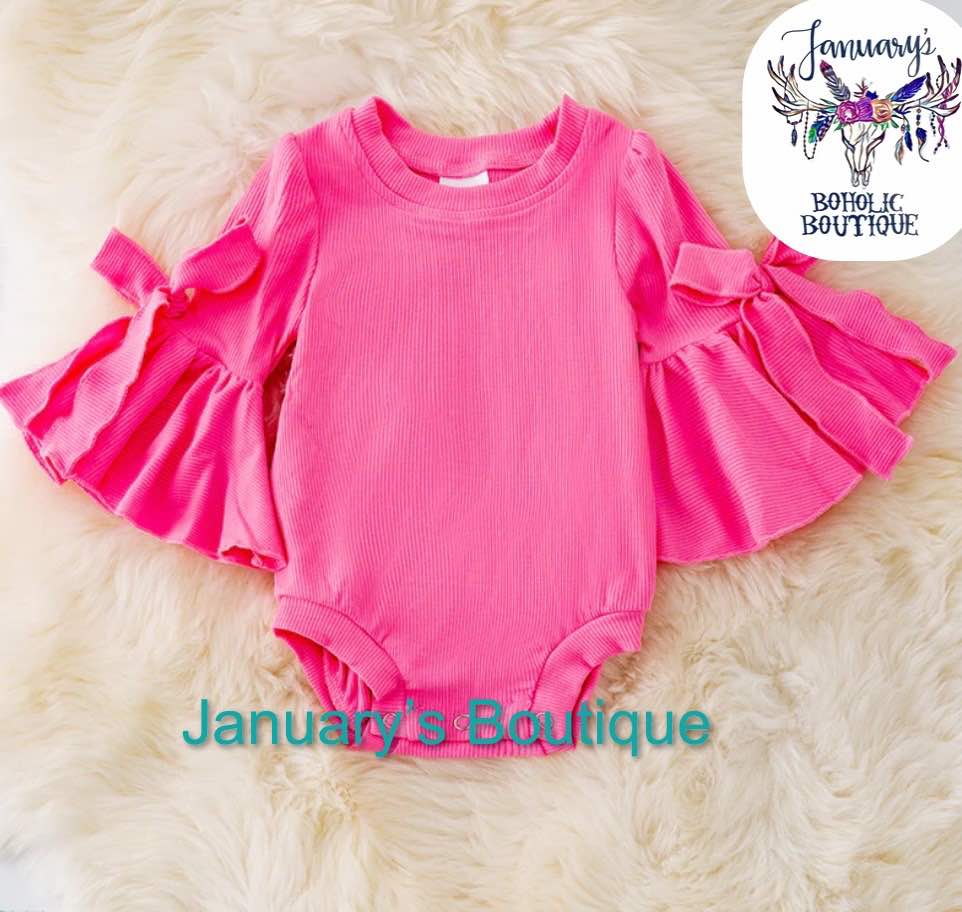 Girl's Hot Pink Bell Sleeve Onesie