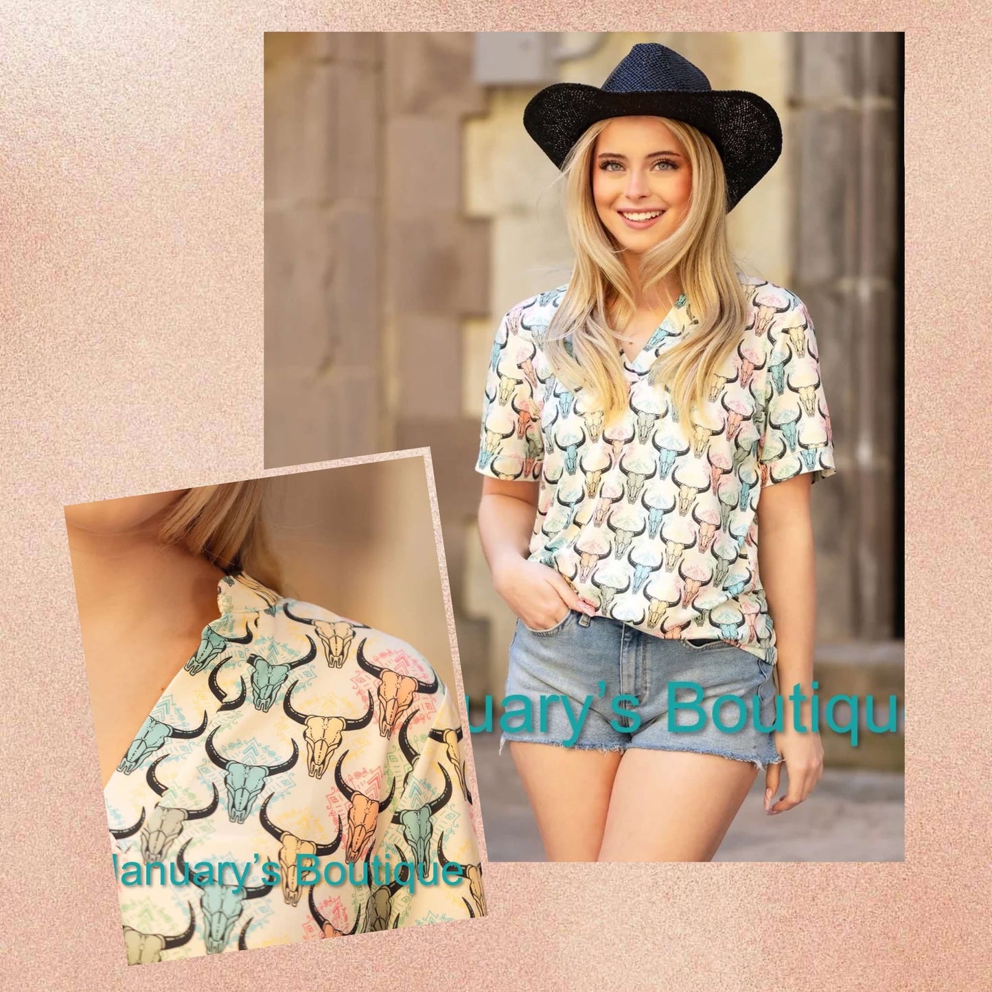 Women's Bull Skull Print Top
