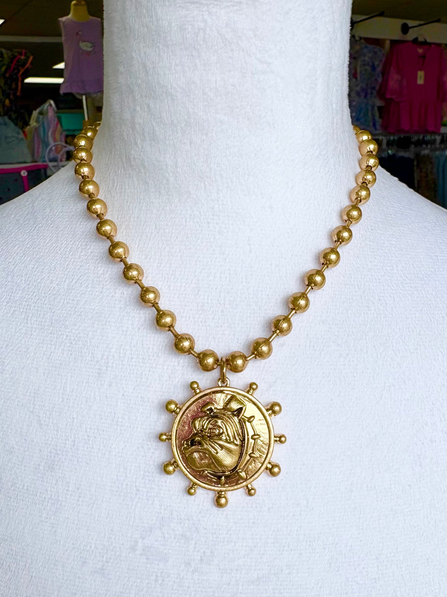 Bulldog Head Bead Necklace