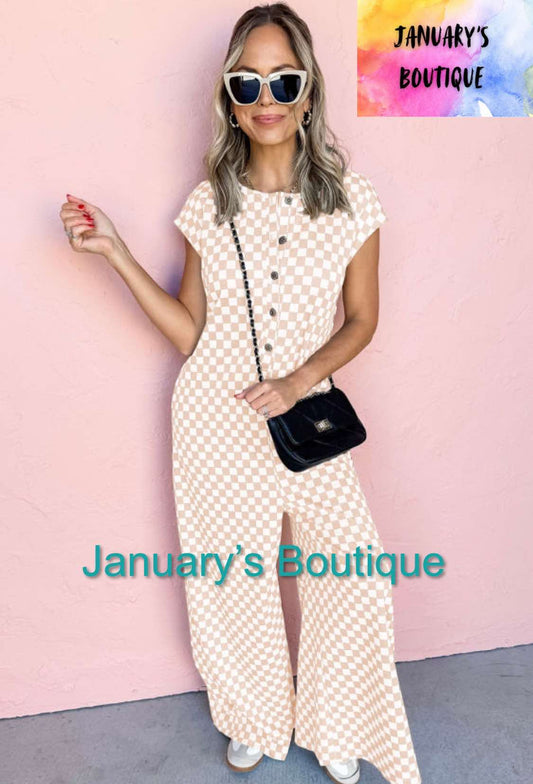 Women's Apricot Checkered Jumpsuit
