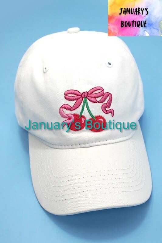 Women's White Bow & Cherry Baseball Cap