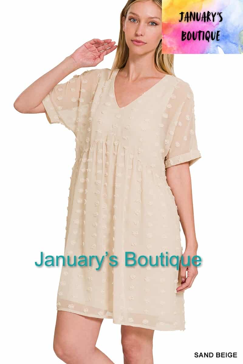 Women's Swiss Dot Sand Beige Dress