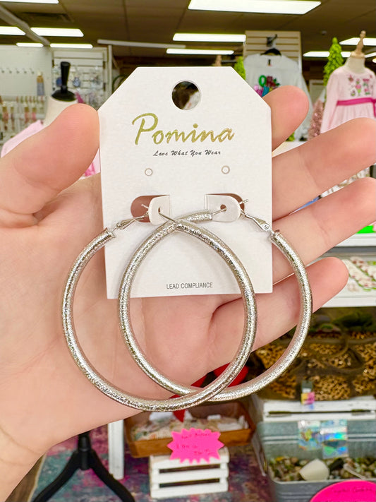 KK Large Matte Silver Textured Hoops