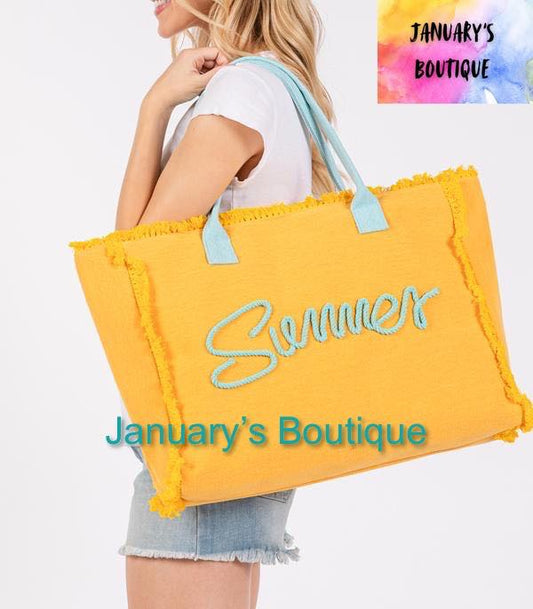 Yellow Summer Rope Letter Canvas Tote
