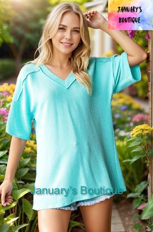 Women's Plus Mint Ribbed Top
