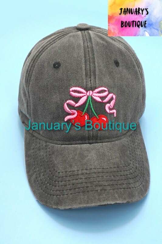 Women's Black Bow & Cherry Baseball Cap