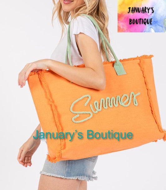 Orange Summer Rope Letter Canvas Tote