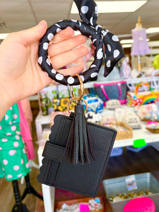 KK Black/White Polka Dot Scarf Wristlet Keychain
