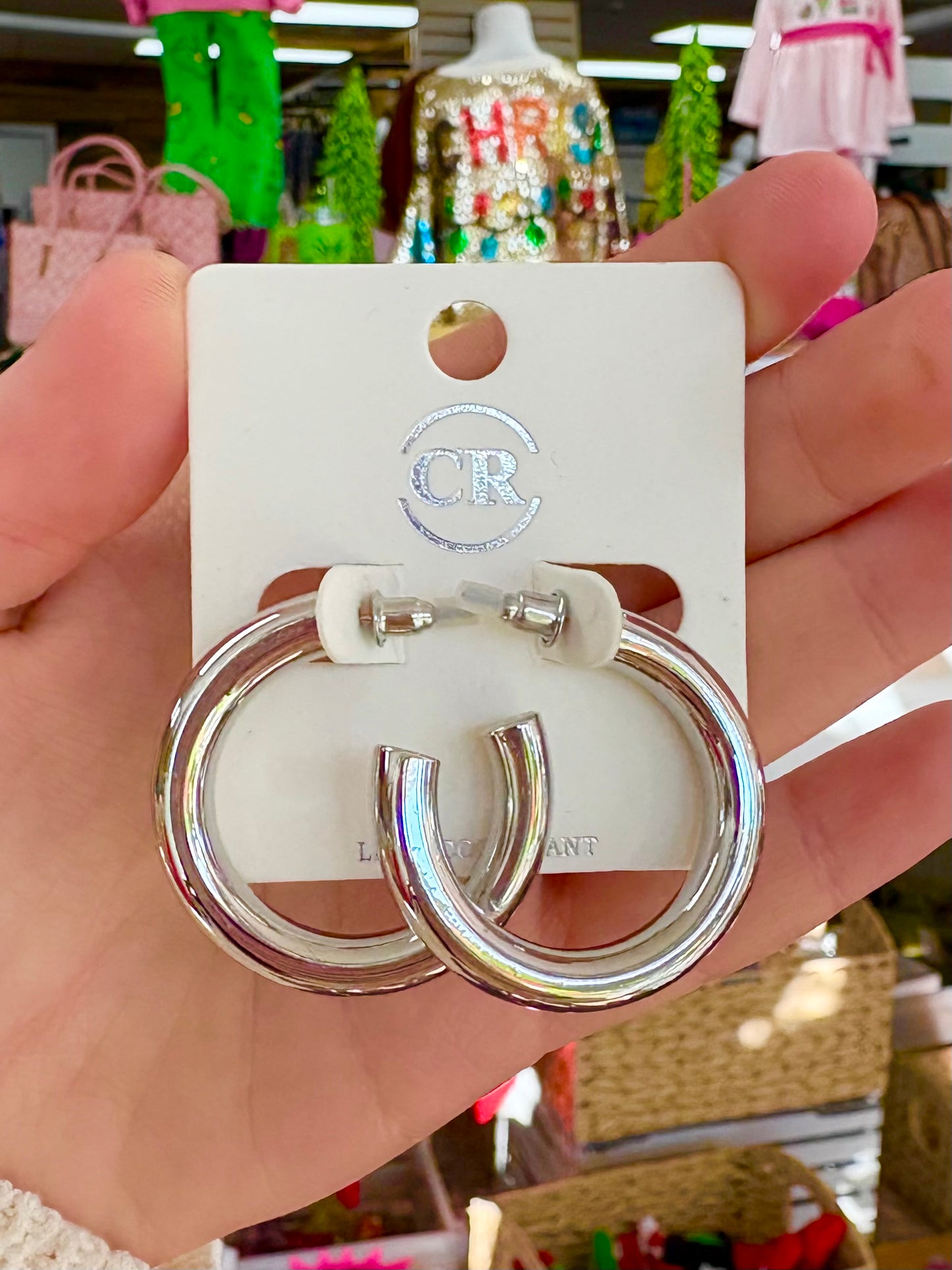 KK Small Shiny Silver Hoops