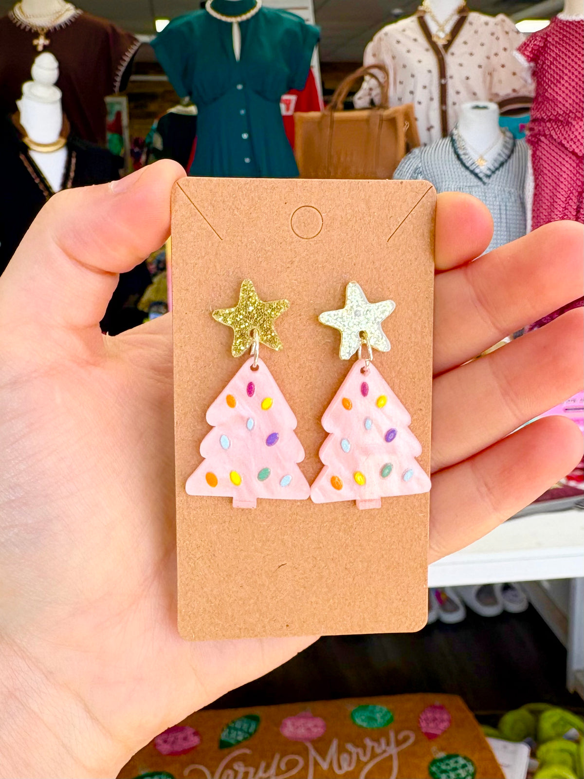 KK Christmas Pink/Multi Tree Earrings