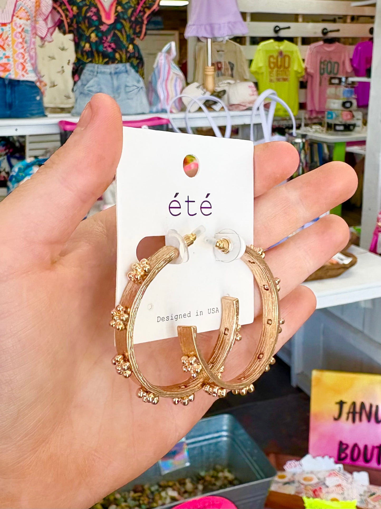 Matte Gold Flower Hoops