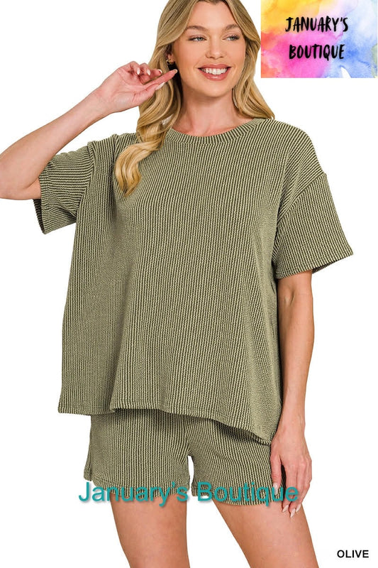 CAM Women’s Ribbed Olive Shorts Set