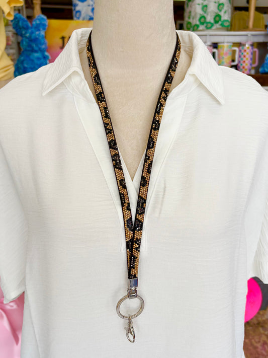 KK Rhinestone Leopard Lanyard