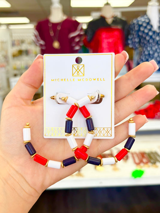 Red/White/Navy Beaded Hoops