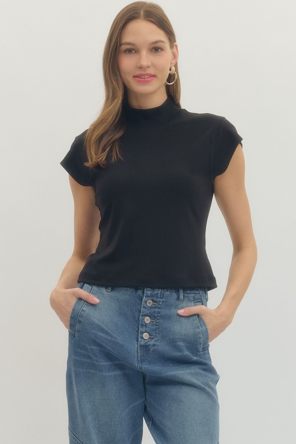 Women’s Entro Black Mock Neck Top