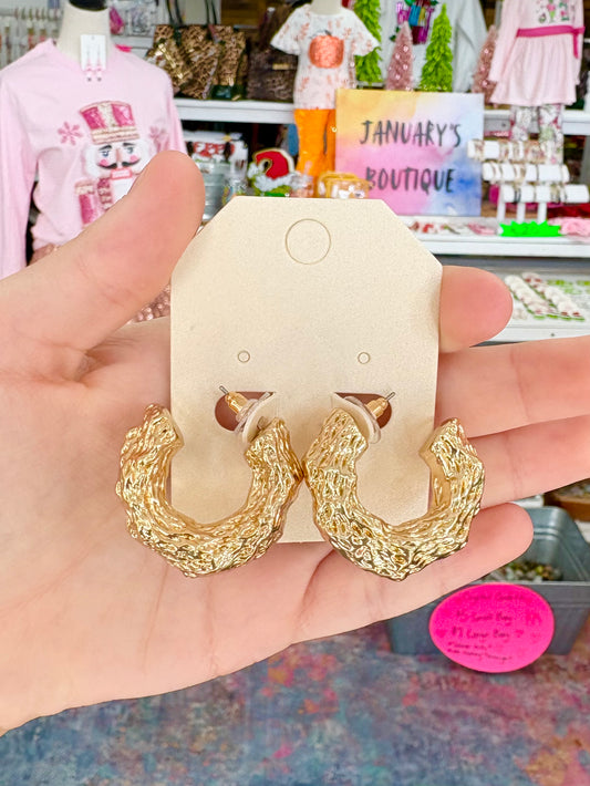 KK Small Matte Gold Textured Hoops