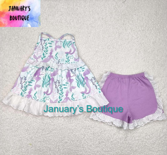 Girl's Mermaid Ruffle Shorts Set