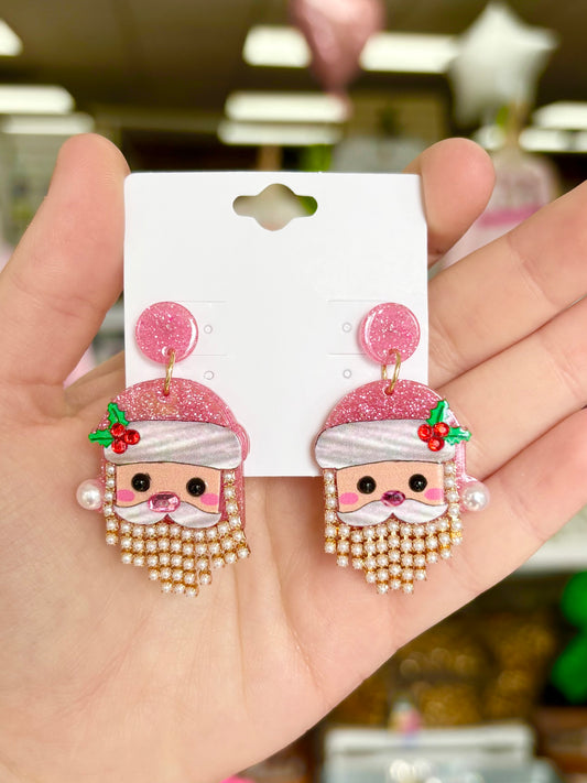 Pink Pearl Santa Earrings