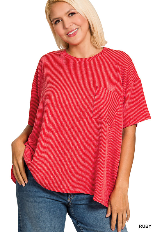 Women’s Plus Ribbed Ruby Pocket Top