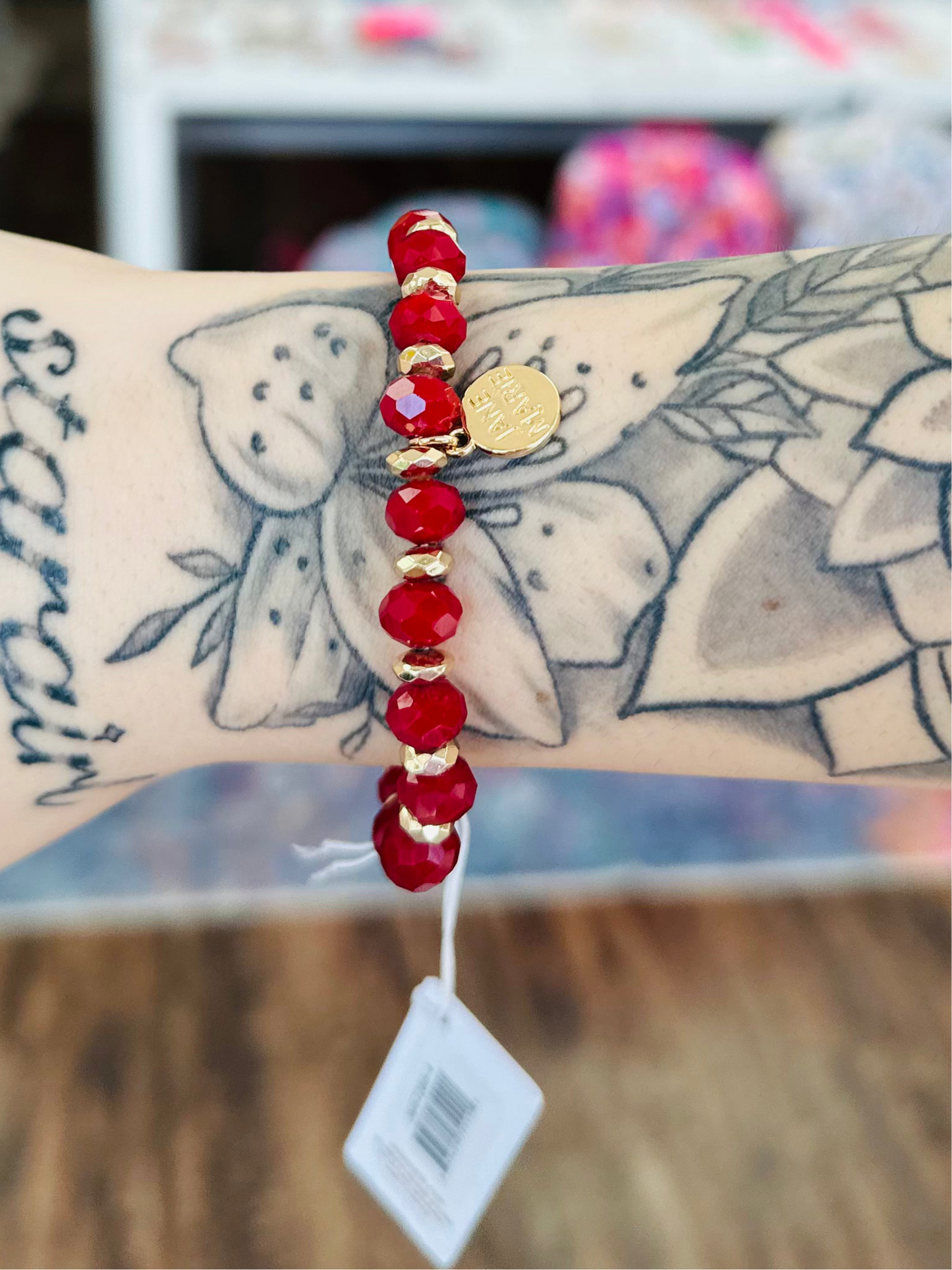 Crimson, Gold Faceted Beaded Bracelet