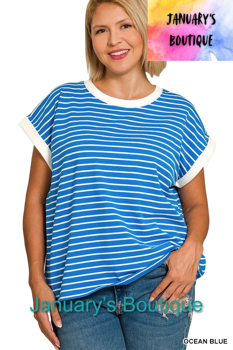 Women’s Plus Ocean Blue Striped Top