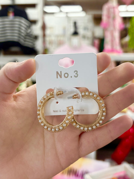 KK Matte Gold Textured Pearl Hoops