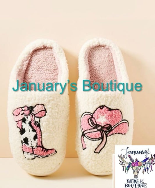 White and Pink Cowgirl Slippers