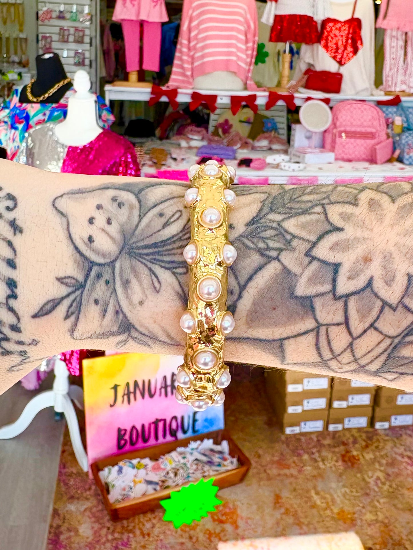 KK Paved Round Pearl Bangle Bracelet