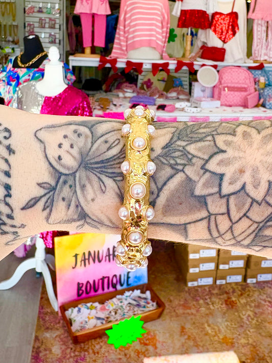 KK Paved Round Pearl Bangle Bracelet