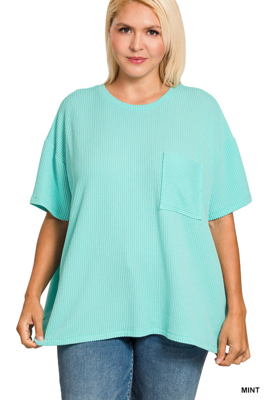 Women’s Plus Ribbed Mint Pocket Top