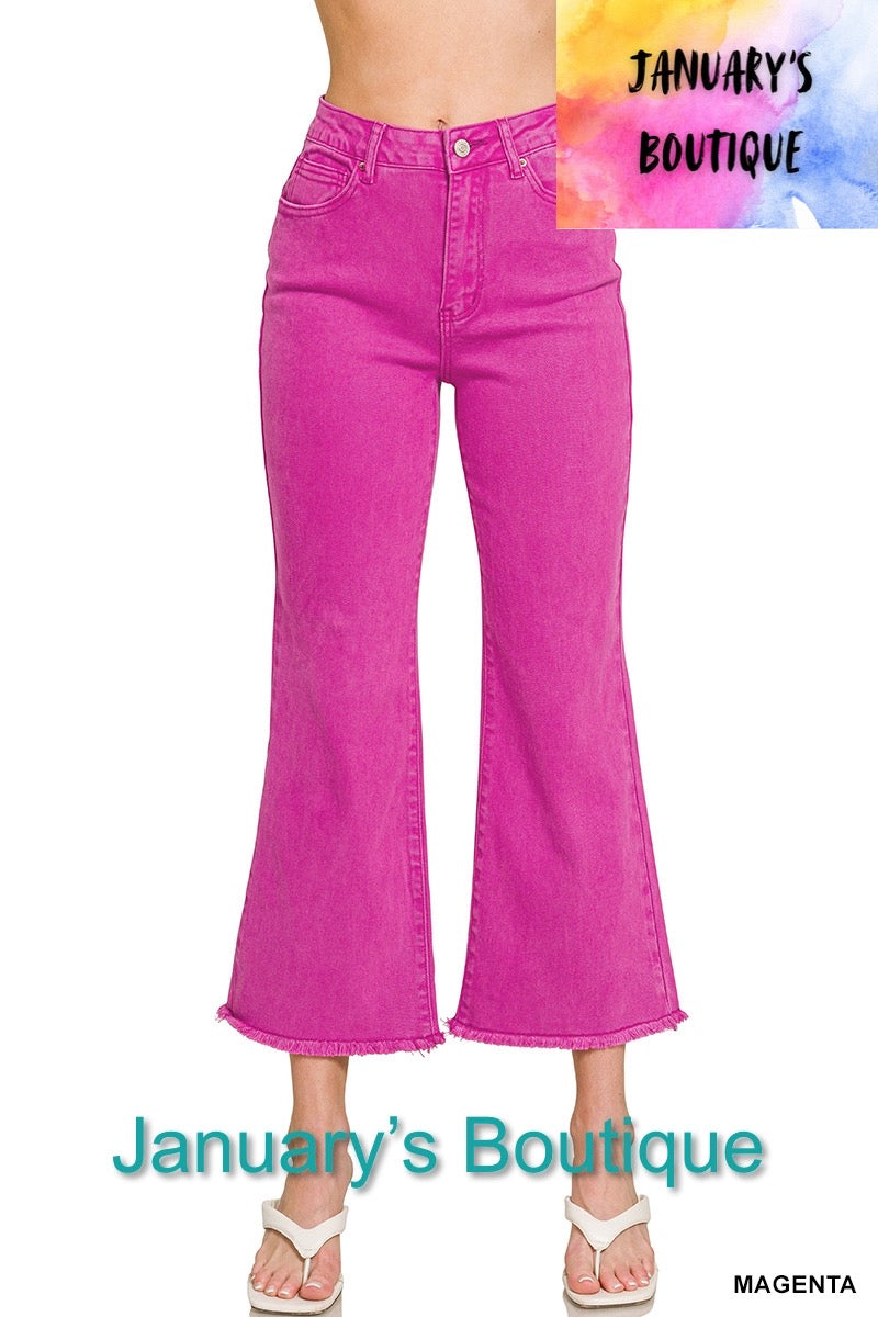Women’s Magenta Acid Washed Frayed Bootcut Pants