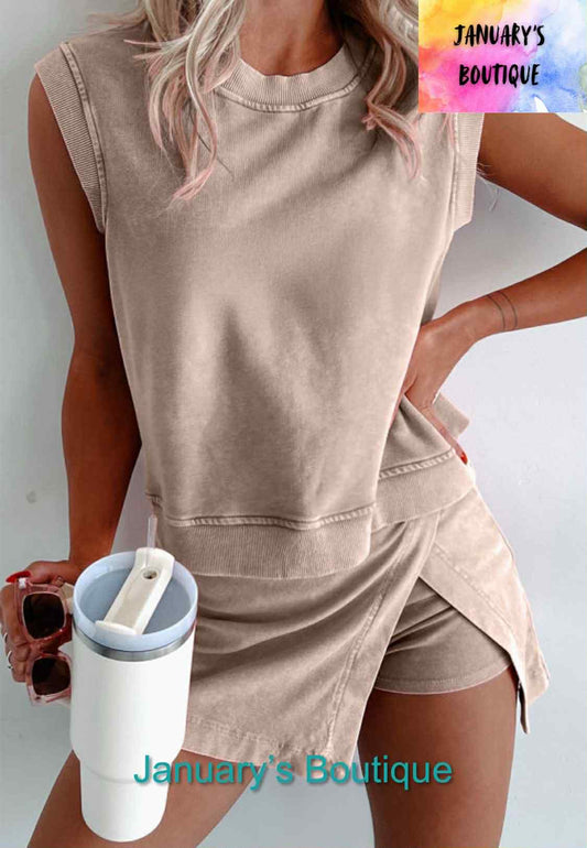 Women's Mineral Wash Khaki Skort Set