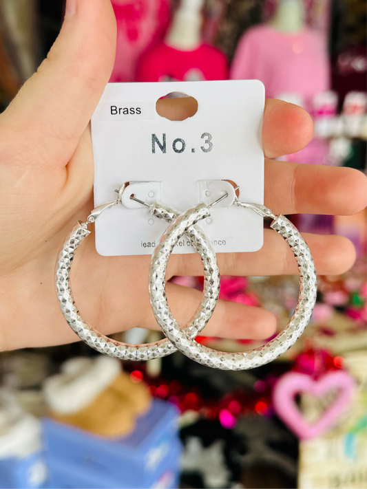 KK Silver Textured Hoops