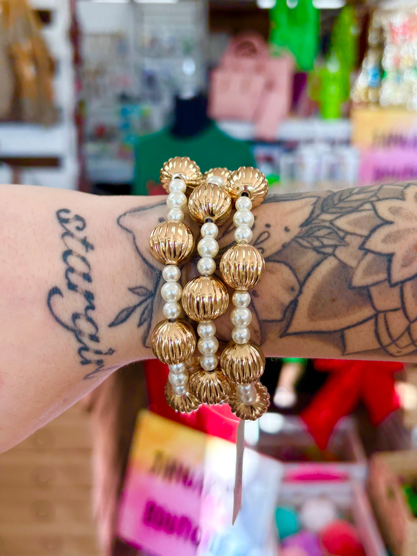 Gold w/ Pearl Beaded Accent Bracelets