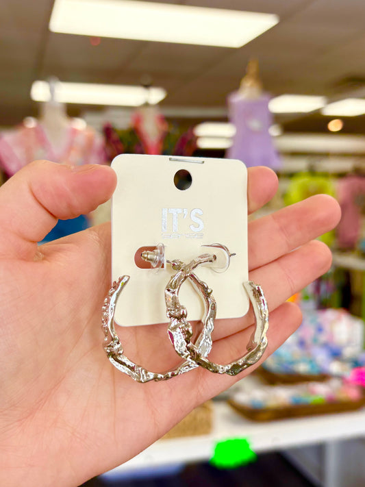 KK Matte Silver Melted Hoops