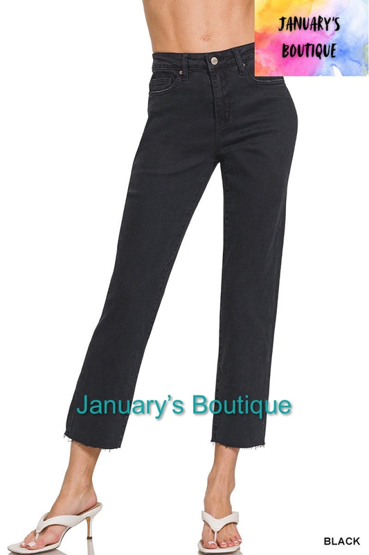 Women’s Black Acid Washed Cropped Straight Pants