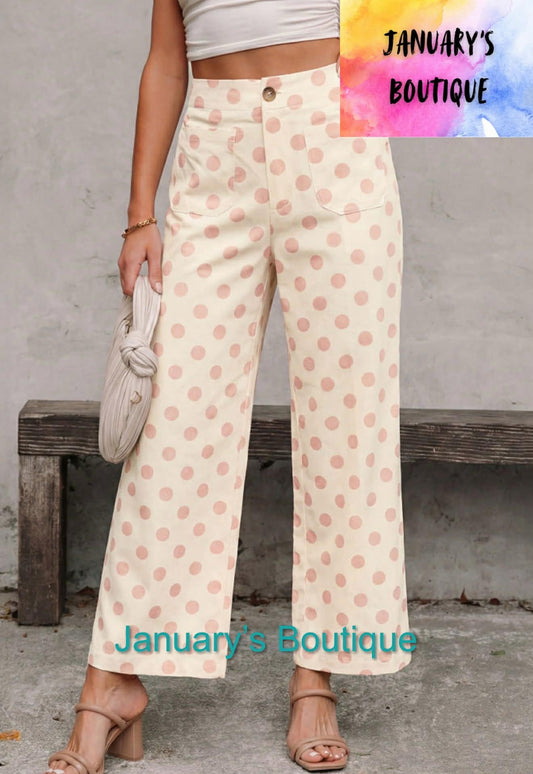 Women’s Cream & Pink Polka Dot Pants