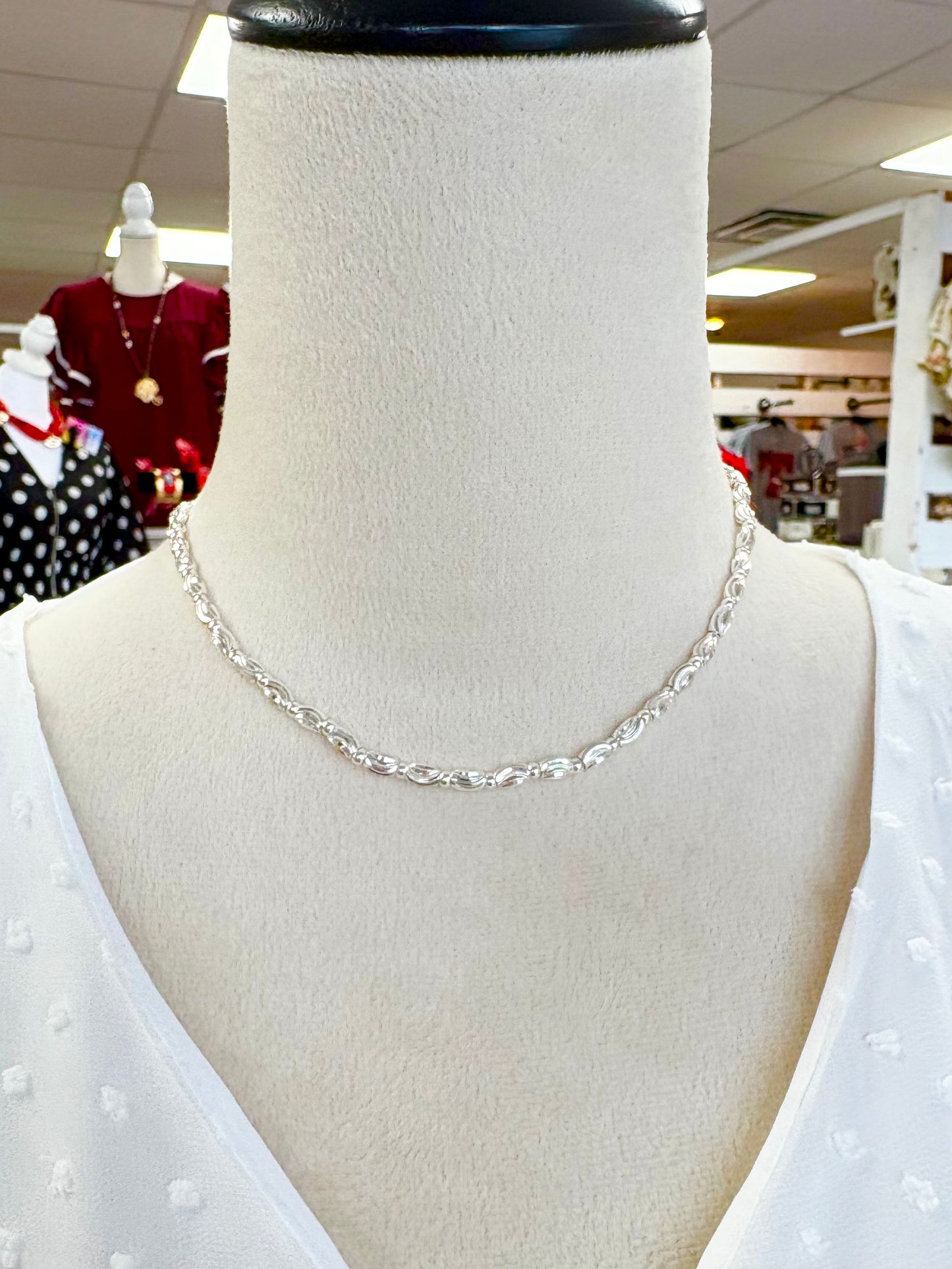 Silver Textured Beaded Necklace