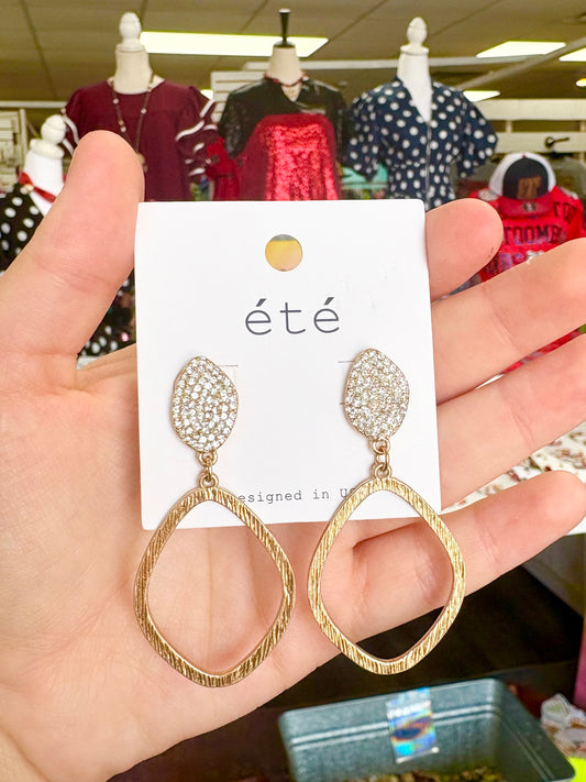 Matte Gold Hammered Rhinestone Earrings
